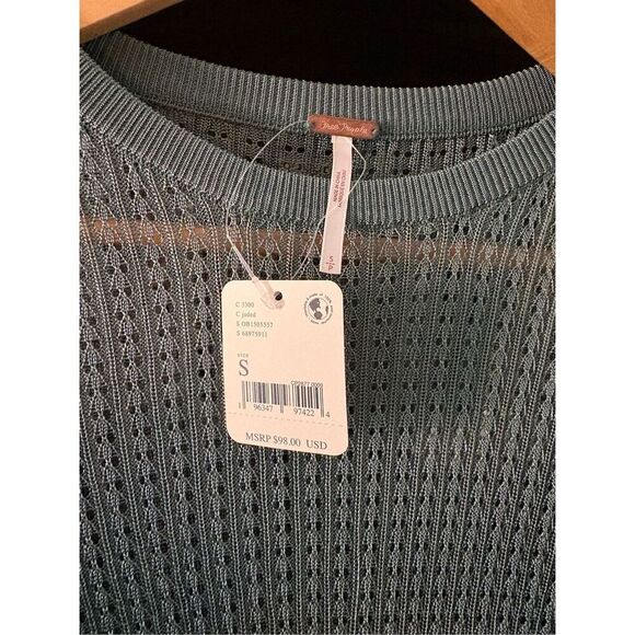 NWT Free People Jade Green H2O Crew Mesh Cropped Long Sleeve Pullover Small - Picture 7 of 8